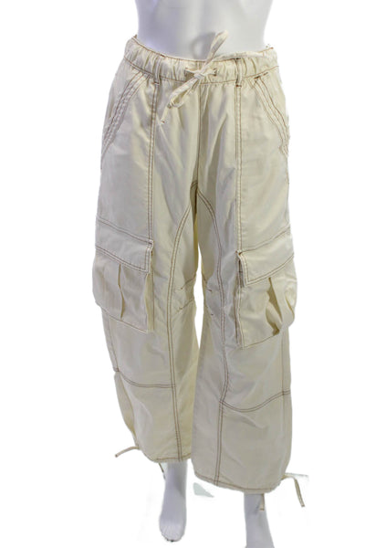 Zara Unisex Cargo Jogger Pants Beige Drawstring Cotton Blend Size 2