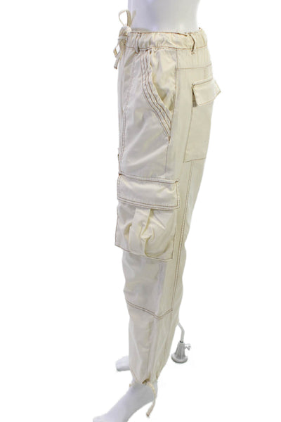 Zara Unisex Cargo Jogger Pants Beige Drawstring Cotton Blend Size 2