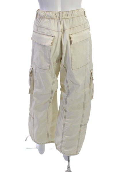 Zara Unisex Cargo Jogger Pants Beige Drawstring Cotton Blend Size 2