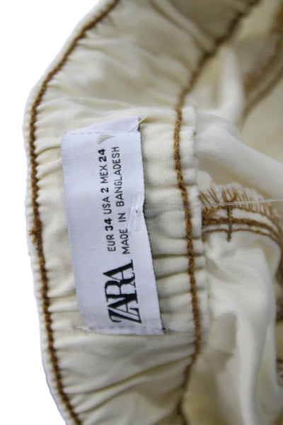 Zara Unisex Cargo Jogger Pants Beige Drawstring Cotton Blend Size 2