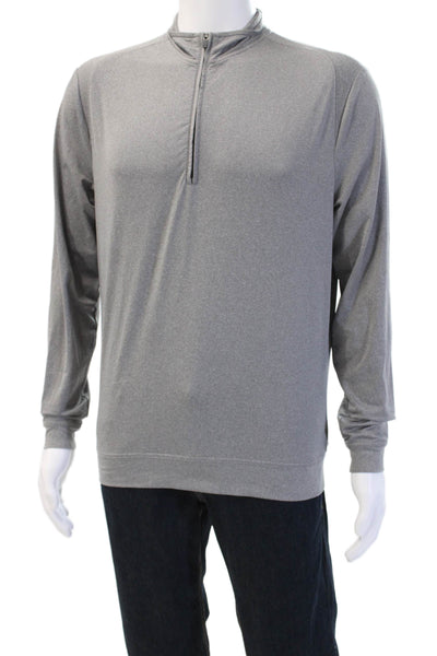 Johnnie-o Mens 1/2 Zipper Mock Neck Long Sleeves Shirt Grey Size Small