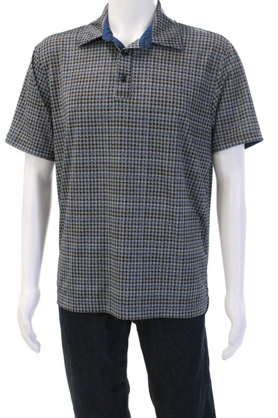 Robert Graham Mens Black Check Point Collar Polo Short Sleeve Size M