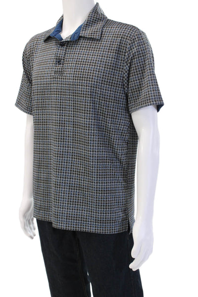 Robert Graham Mens Black Check Point Collar Polo Short Sleeve Size M