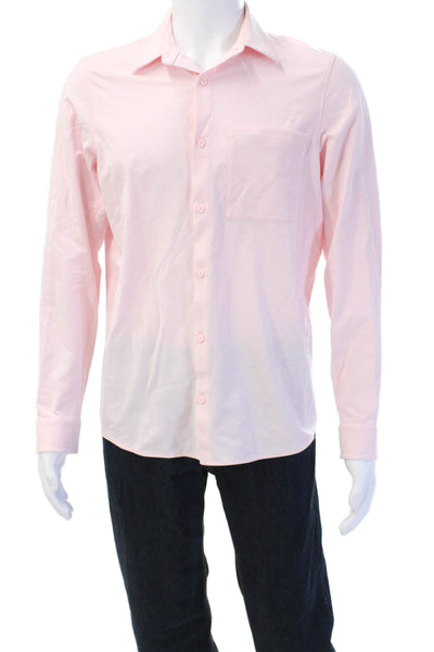 Lululemon Mens Pink Point Collar Button Up Long Sleeve Polyester Shirt Size M