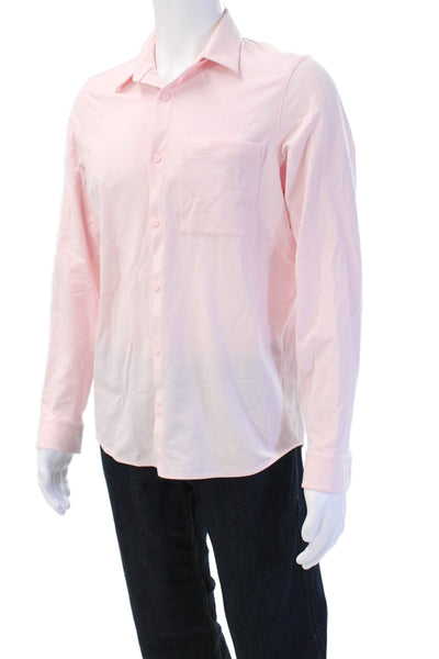 Lululemon Mens Pink Point Collar Button Up Long Sleeve Polyester Shirt Size M