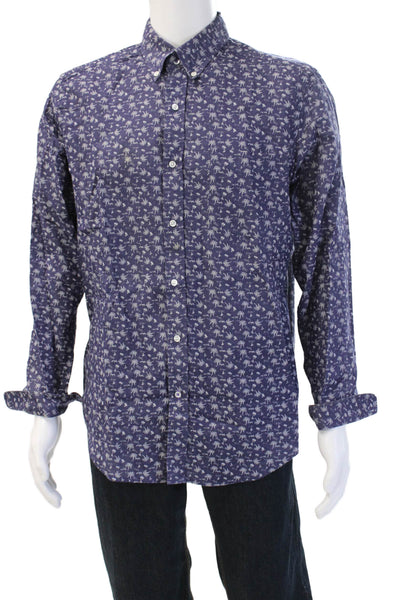 J Mclaughlin Mens Button-Down Long Sleeve Dark Blue Cotton Shirt Size M