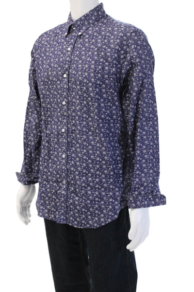 J Mclaughlin Mens Button-Down Long Sleeve Dark Blue Cotton Shirt Size M