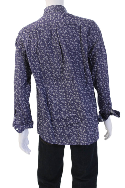J Mclaughlin Mens Button-Down Long Sleeve Dark Blue Cotton Shirt Size M