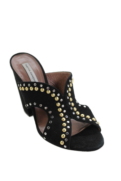 Tabitha Simmons Womens Suede Studded Slide On Sandals Black Size 37.5 7.5