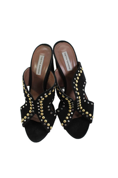 Tabitha Simmons Womens Suede Studded Slide On Sandals Black Size 37.5 7.5