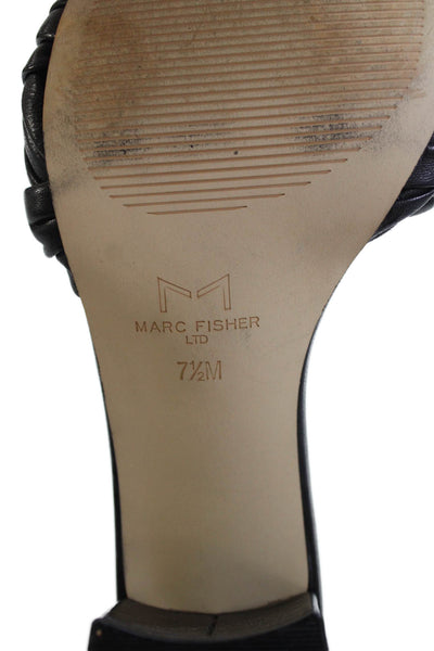Marc Fisher Womens Leather Slide On Sandals Black Size 7.5M