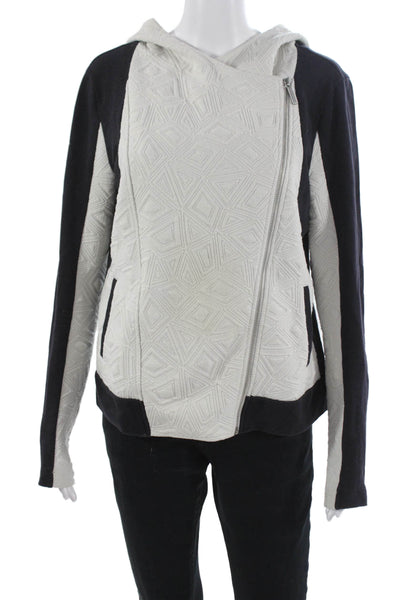 DKNY Jeans Women Full Zip Hoodie Black Geometric Long Sleeve Size M