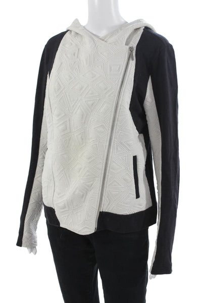DKNY Jeans Women Full Zip Hoodie Black Geometric Long Sleeve Size M