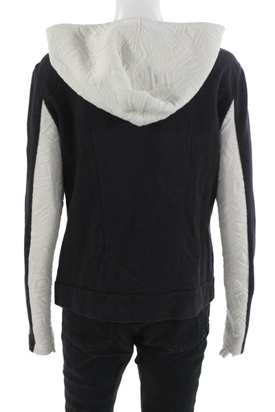 DKNY Jeans Women Full Zip Hoodie Black Geometric Long Sleeve Size M