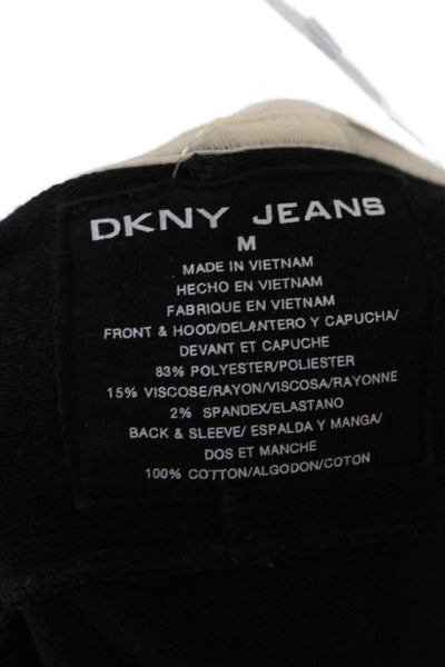 DKNY Jeans Women Full Zip Hoodie Black Geometric Long Sleeve Size M