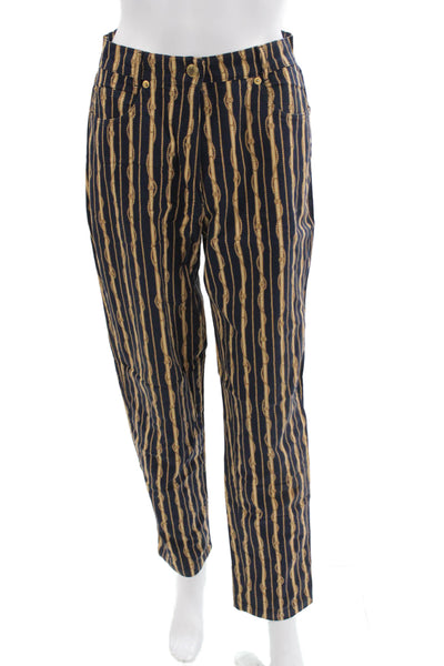 Bianca Women Cropped Pants Dark Blue Striped Cotton Button Nautical Size 38