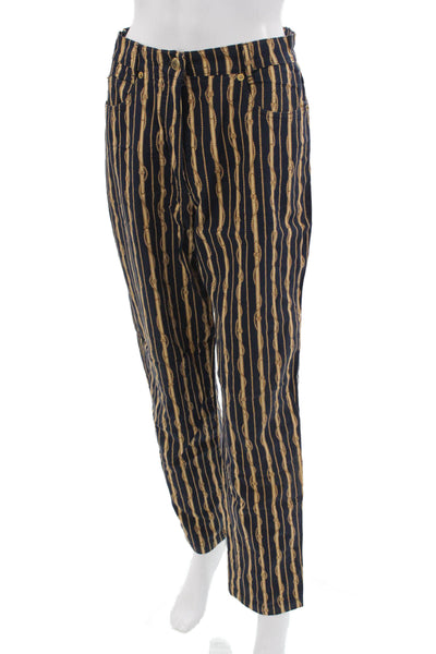 Bianca Women Cropped Pants Dark Blue Striped Cotton Button Nautical Size 38