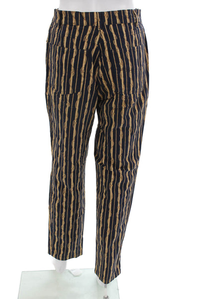 Bianca Women Cropped Pants Dark Blue Striped Cotton Button Nautical Size 38