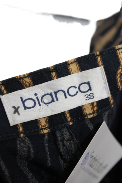 Bianca Women Cropped Pants Dark Blue Striped Cotton Button Nautical Size 38