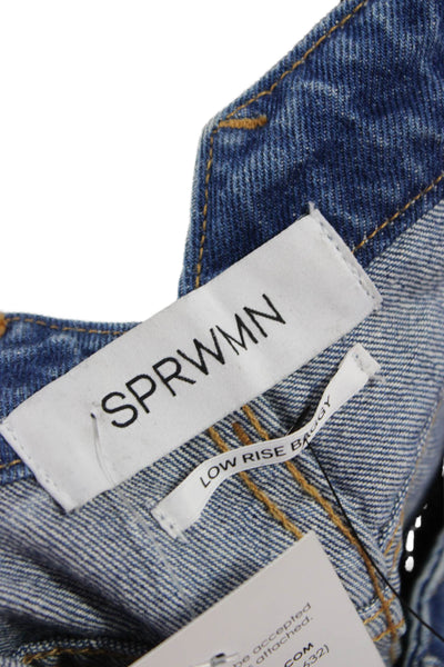 SPRWMN Unisex Wide-Leg Blue Jeans 100% Cotton Mid Rise Inseam 32 90s Size 25