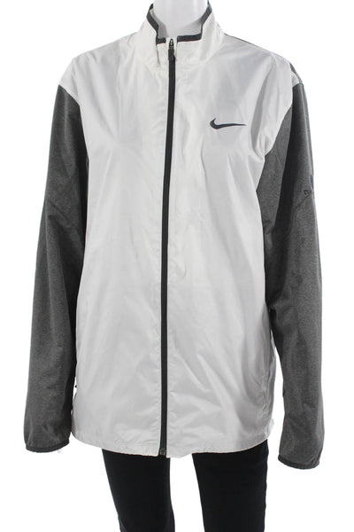 Nike Golf Mens Windbreaker White Polyester Zip High Neck Long Sleeve Size M