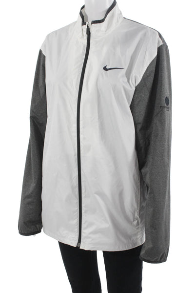 Nike Golf Mens Windbreaker White Polyester Zip High Neck Long Sleeve Size M