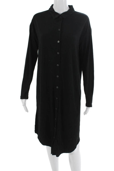9-H15 STCL Women Black Collared Shirt Dress Long Sleeve Button Knee Size S