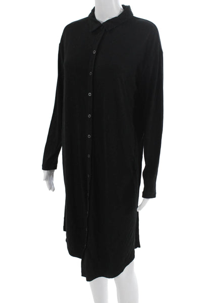 9-H15 STCL Women Black Collared Shirt Dress Long Sleeve Button Knee Size S