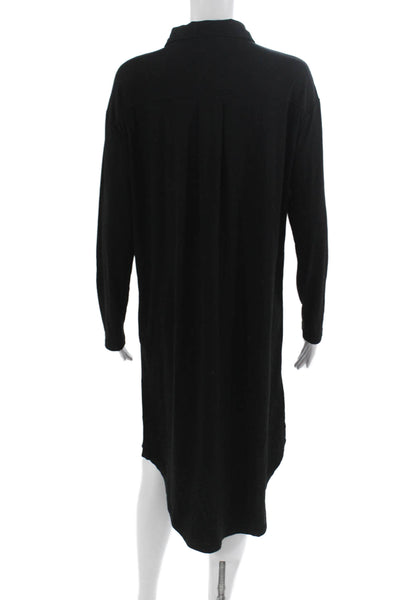 9-H15 STCL Women Black Collared Shirt Dress Long Sleeve Button Knee Size S