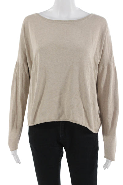 Garnet Hill Women Beige Silk Cotton Long Sleeve Basic Round Neck Sweater Size M