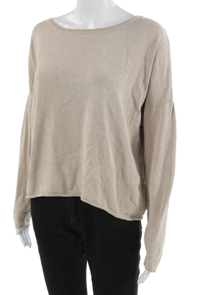 Garnet Hill Women Beige Silk Cotton Long Sleeve Basic Round Neck Sweater Size M