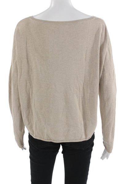 Garnet Hill Women Beige Silk Cotton Long Sleeve Basic Round Neck Sweater Size M