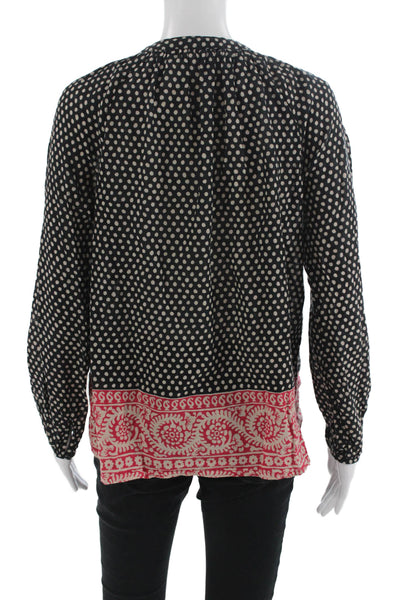 Boden Womens Tunic Blouse Black Polka Dot Cotton Long Sleeve Boho Size 6