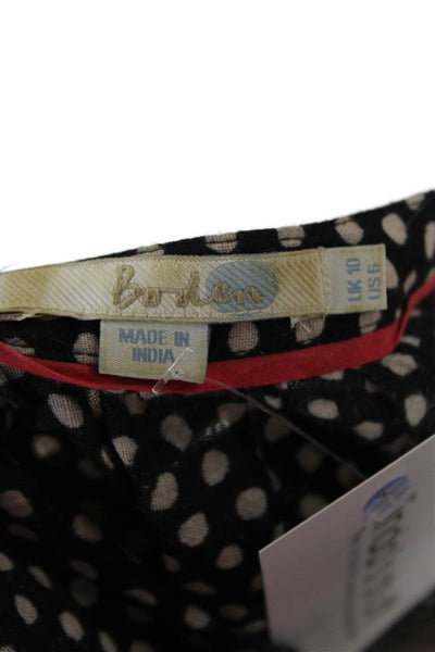 Boden Womens Tunic Blouse Black Polka Dot Cotton Long Sleeve Boho Size 6