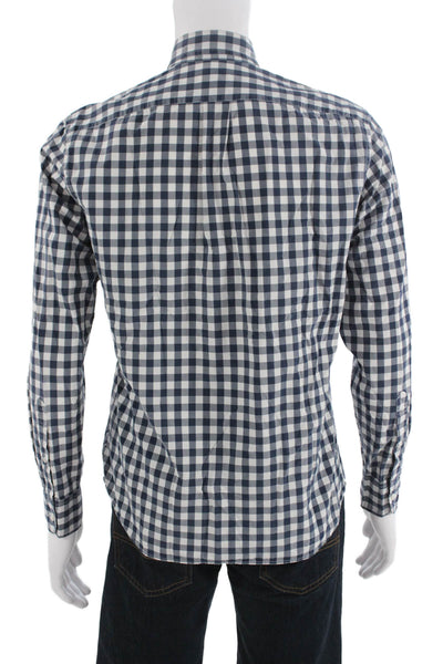 J Crew Mens Gingham Plaid Slim Fit Button Down Shirt Navy Blue Size Medium