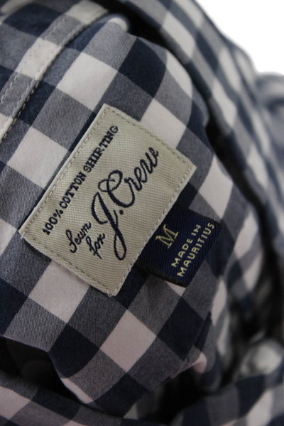 J Crew Mens Gingham Plaid Slim Fit Button Down Shirt Navy Blue Size Medium