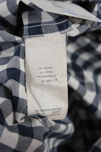 J Crew Mens Gingham Plaid Slim Fit Button Down Shirt Navy Blue Size Medium