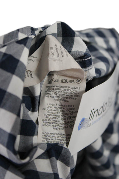 J Crew Mens Gingham Plaid Slim Fit Button Down Shirt Navy Blue Size Medium