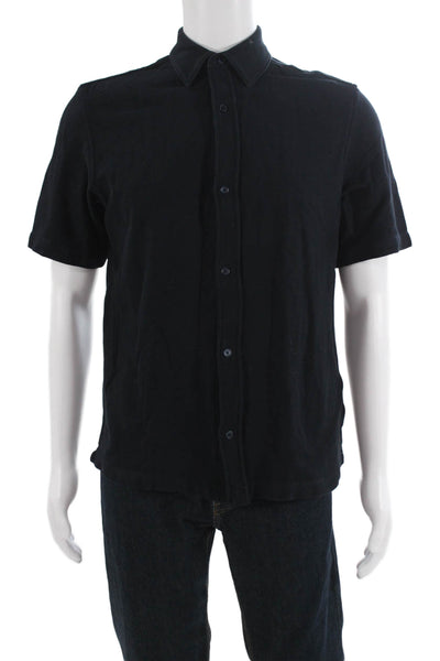 Zara Mens Short Sleeves Button Down Shirt Black Cotton Size Medium