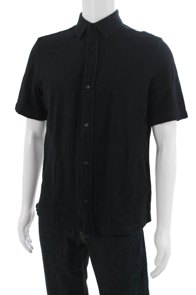 Zara Mens Short Sleeves Button Down Shirt Black Cotton Size Medium