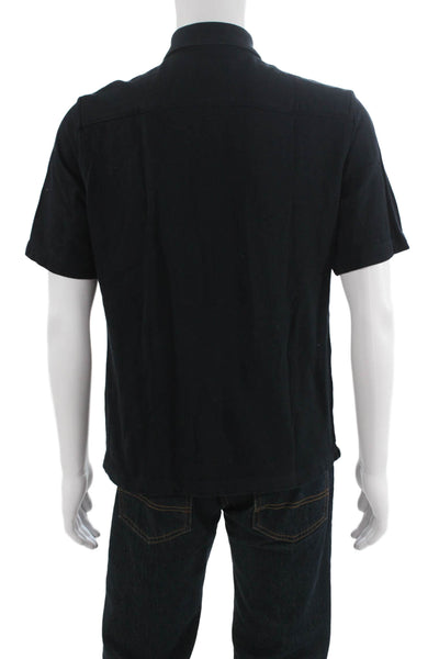 Zara Mens Short Sleeves Button Down Shirt Black Cotton Size Medium