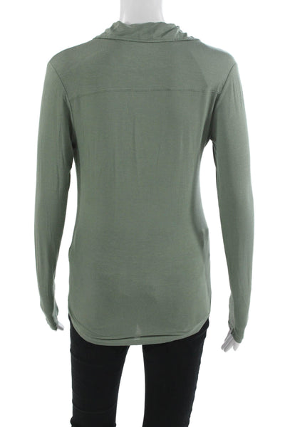 Majestic Filatures Women Green V-Neck Long Sleeve Basic T-Shirt Size 2