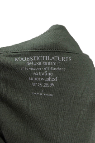 Majestic Filatures Women Green V-Neck Long Sleeve Basic T-Shirt Size 2