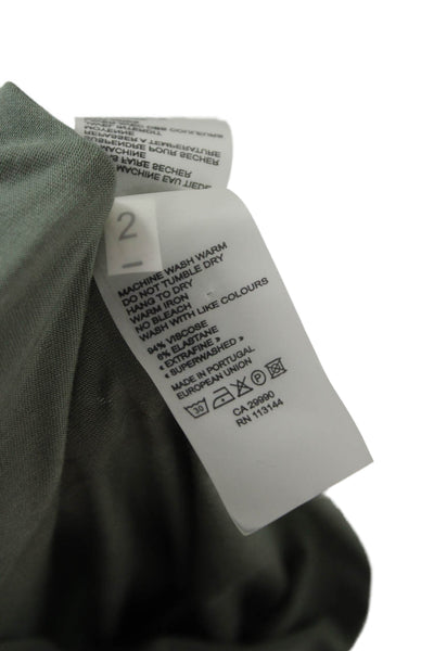 Majestic Filatures Women Green V-Neck Long Sleeve Basic T-Shirt Size 2