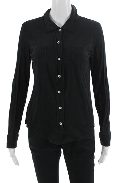 Michael Stars Women Black Collared Button-Up Blouse Long Sleeve Size One Size