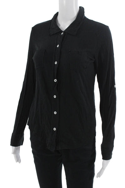 Michael Stars Women Black Collared Button-Up Blouse Long Sleeve Size One Size