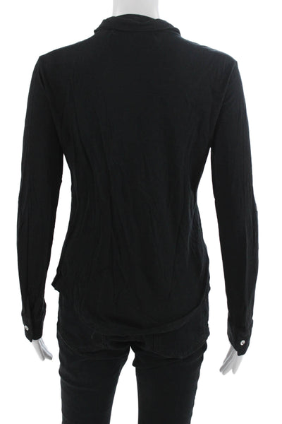 Michael Stars Women Black Collared Button-Up Blouse Long Sleeve Size One Size