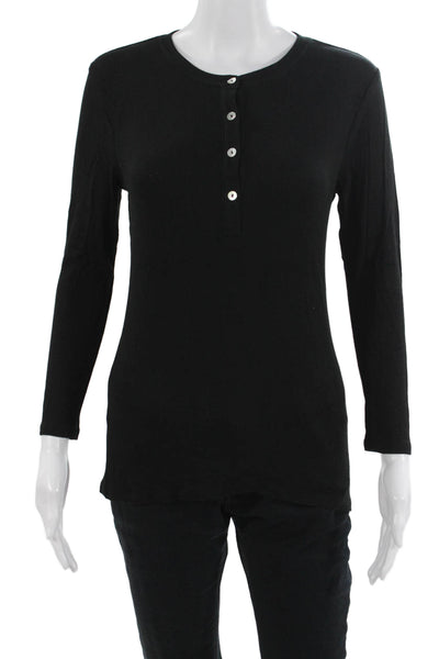 Goldie Womens Black Long Sleeve Button Up Blouse Round Neck Size M