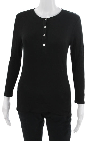 Goldie Womens Black Long Sleeve Button Up Blouse Round Neck Size M