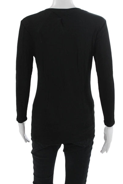 Goldie Womens Black Long Sleeve Button Up Blouse Round Neck Size M
